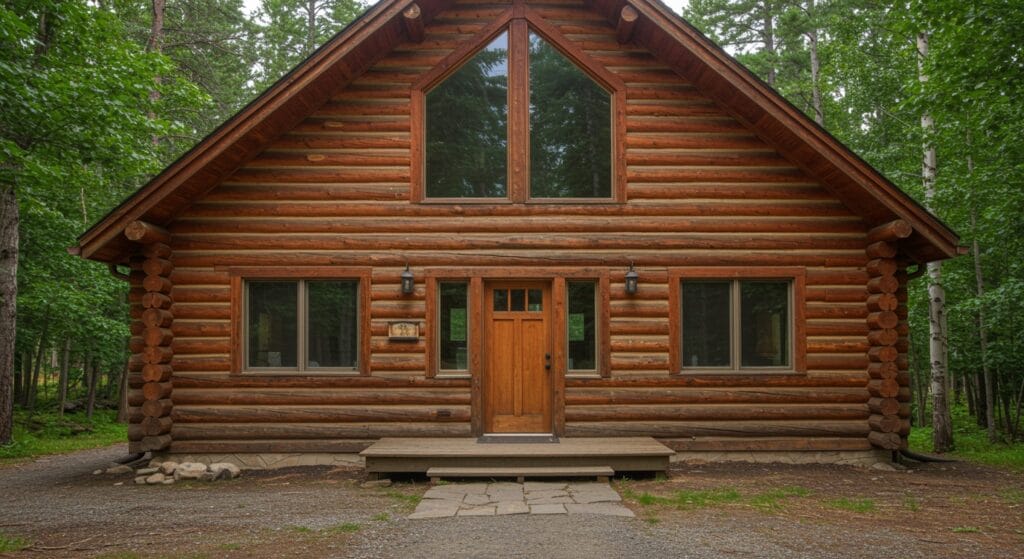 outdoor,photo,of,log,cabin,with,two,windows,on,each